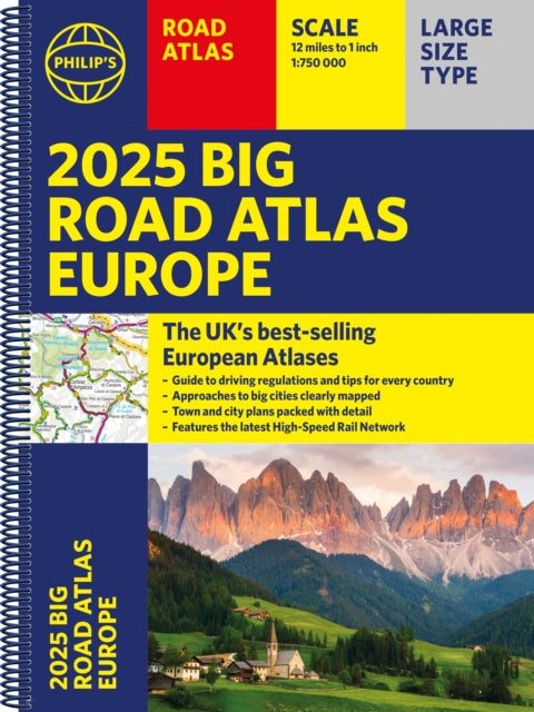 2025 Philip's Big Road Atlas of Europe : (A3 Spiral Binding)-9781849076586